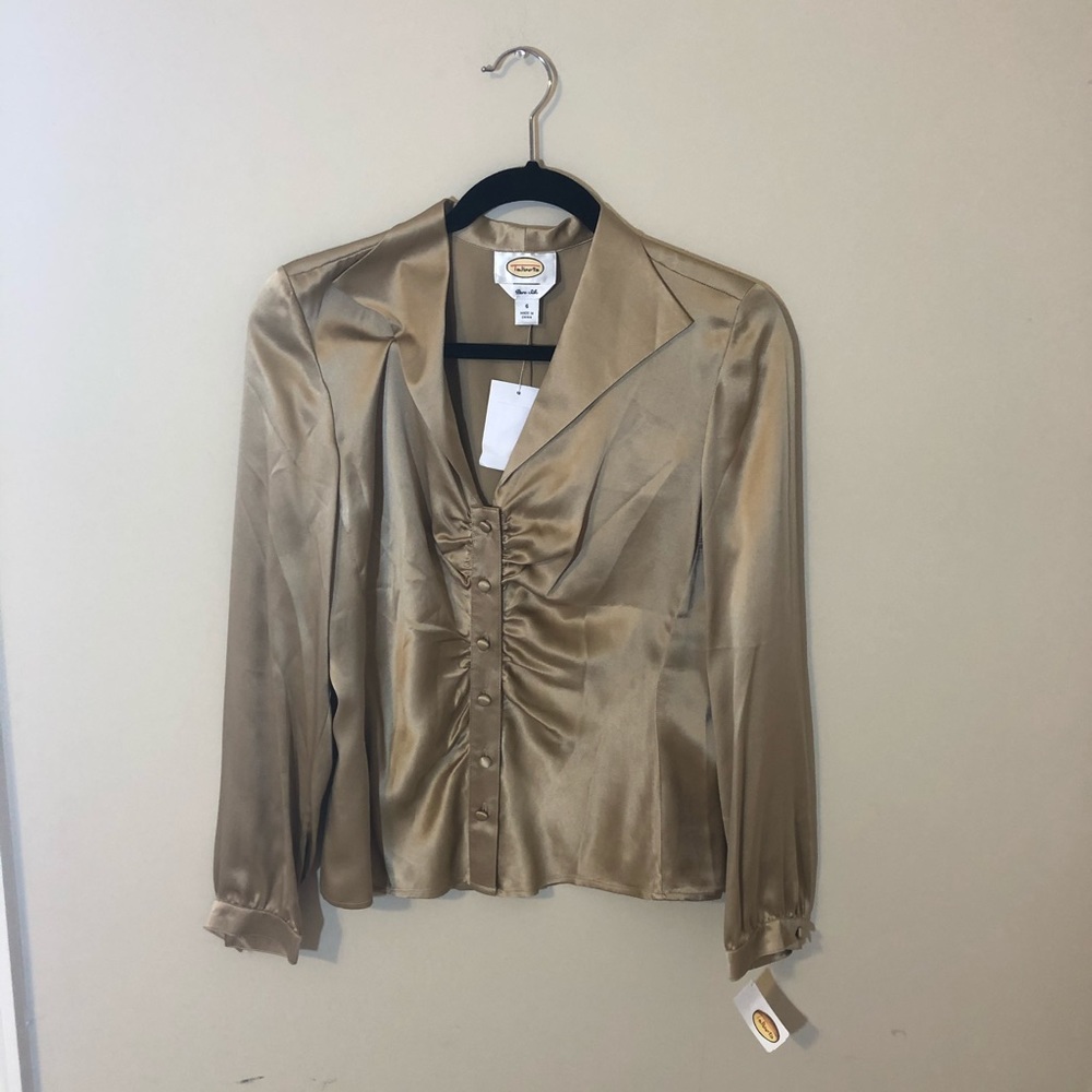 Brown Satin Ruched Shirt